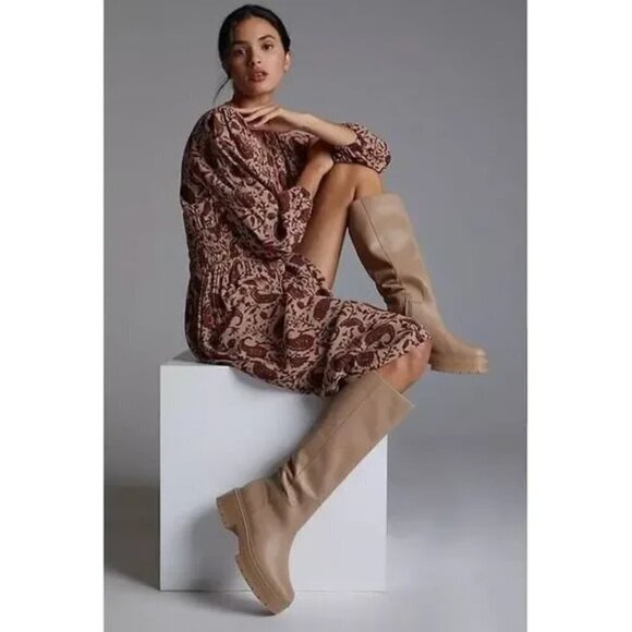 NWT Anthro Sam Edelman Larina Tall Lugsole Tan Knee High Leather Boots - Picture 3 of 9